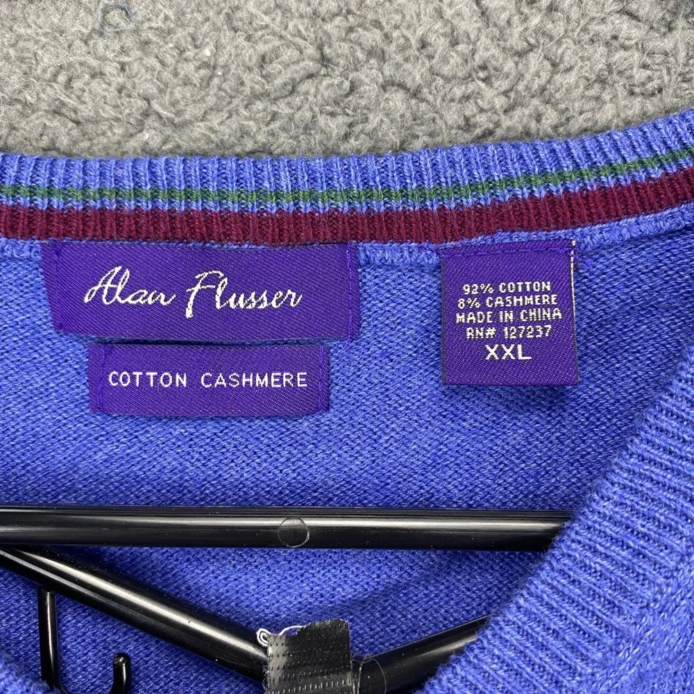 Alan Flusser Cotton Cashmere‎ V-Neck Sweater Pullover Knit Top XXL
